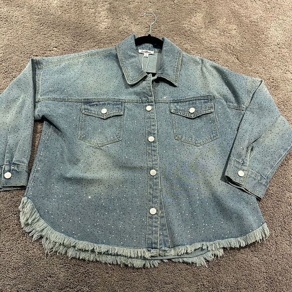 GeeGee Jackets & Blazers - Sparkle denim jacket/Shacket! Frayed bottom! Tons of sparkle all over. Size S